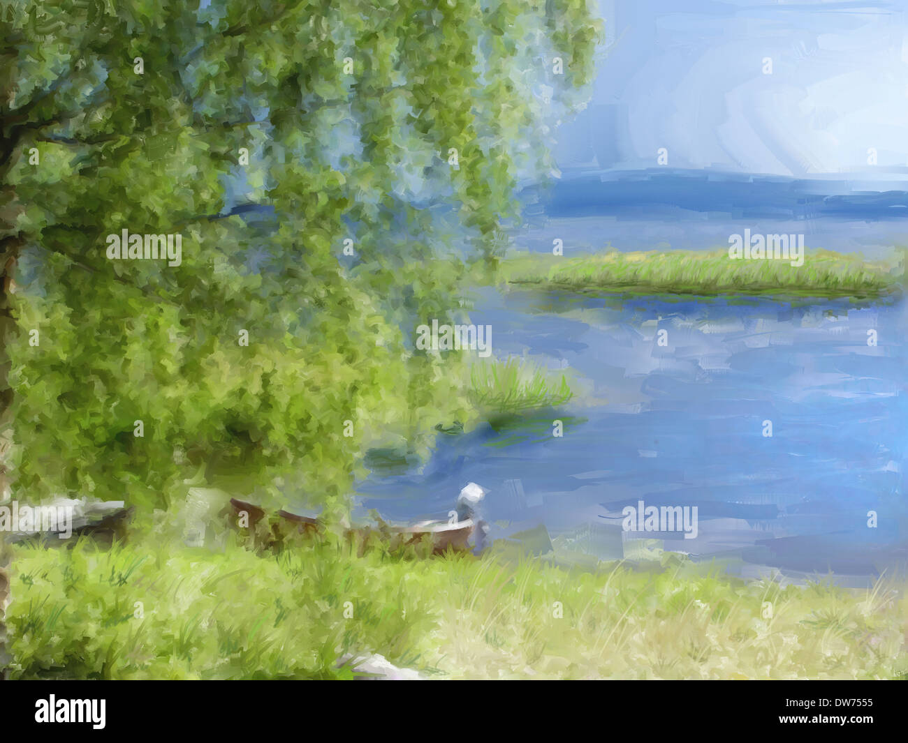 Malerei der finnischen Seeblick im Sommer Stockfoto