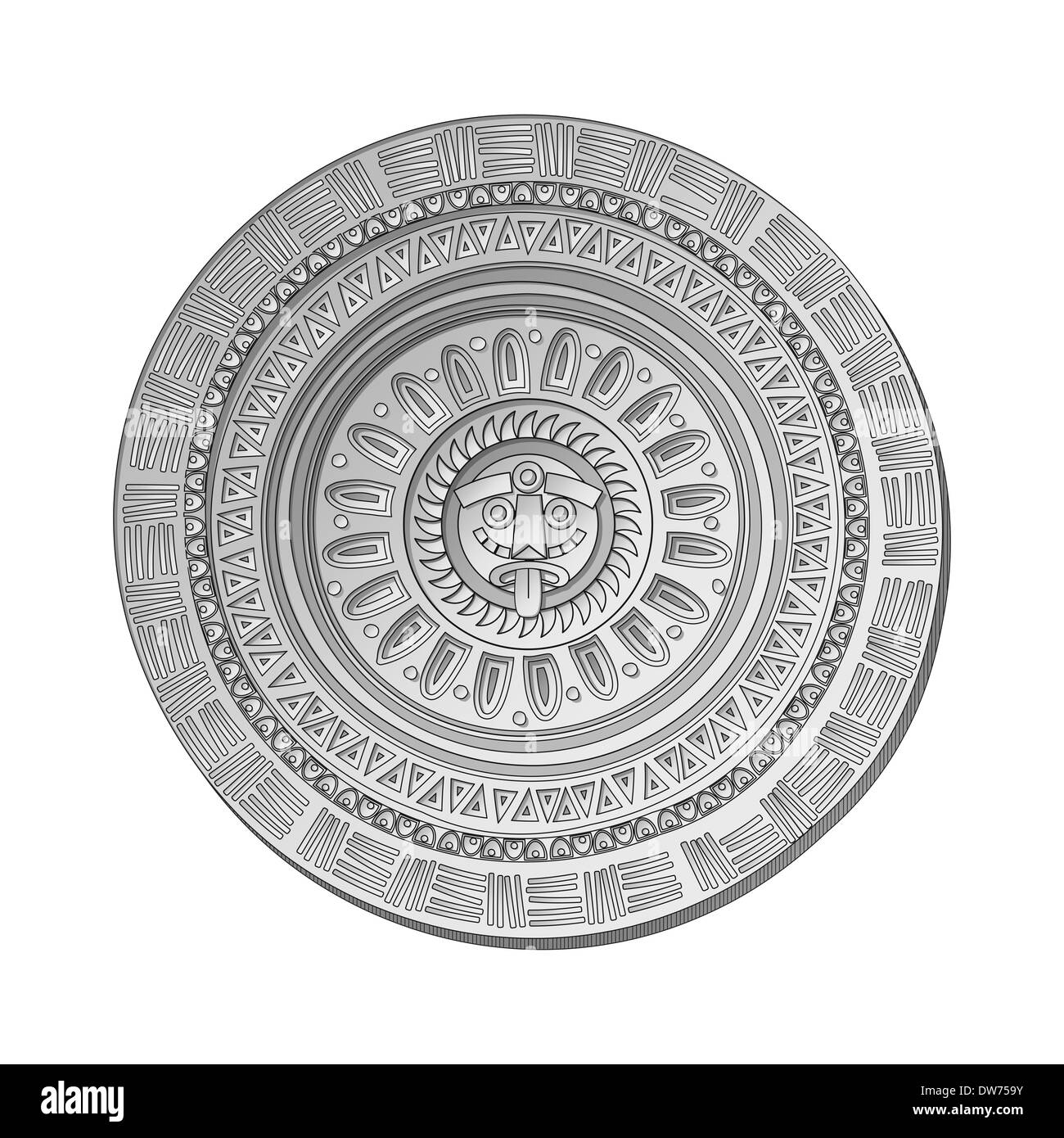 Maya-Stein Sonnensymbol auf weißem Hintergrund Stockfoto