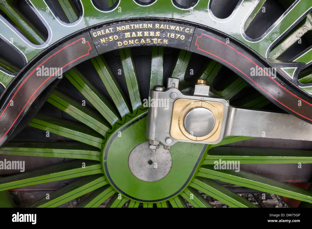 GNR Nr. 1 Klasse Stirling express Passagiere Lokomotive gebaut 1870 Detail zeigen Hersteller Platte und Antriebsrad Stockfoto