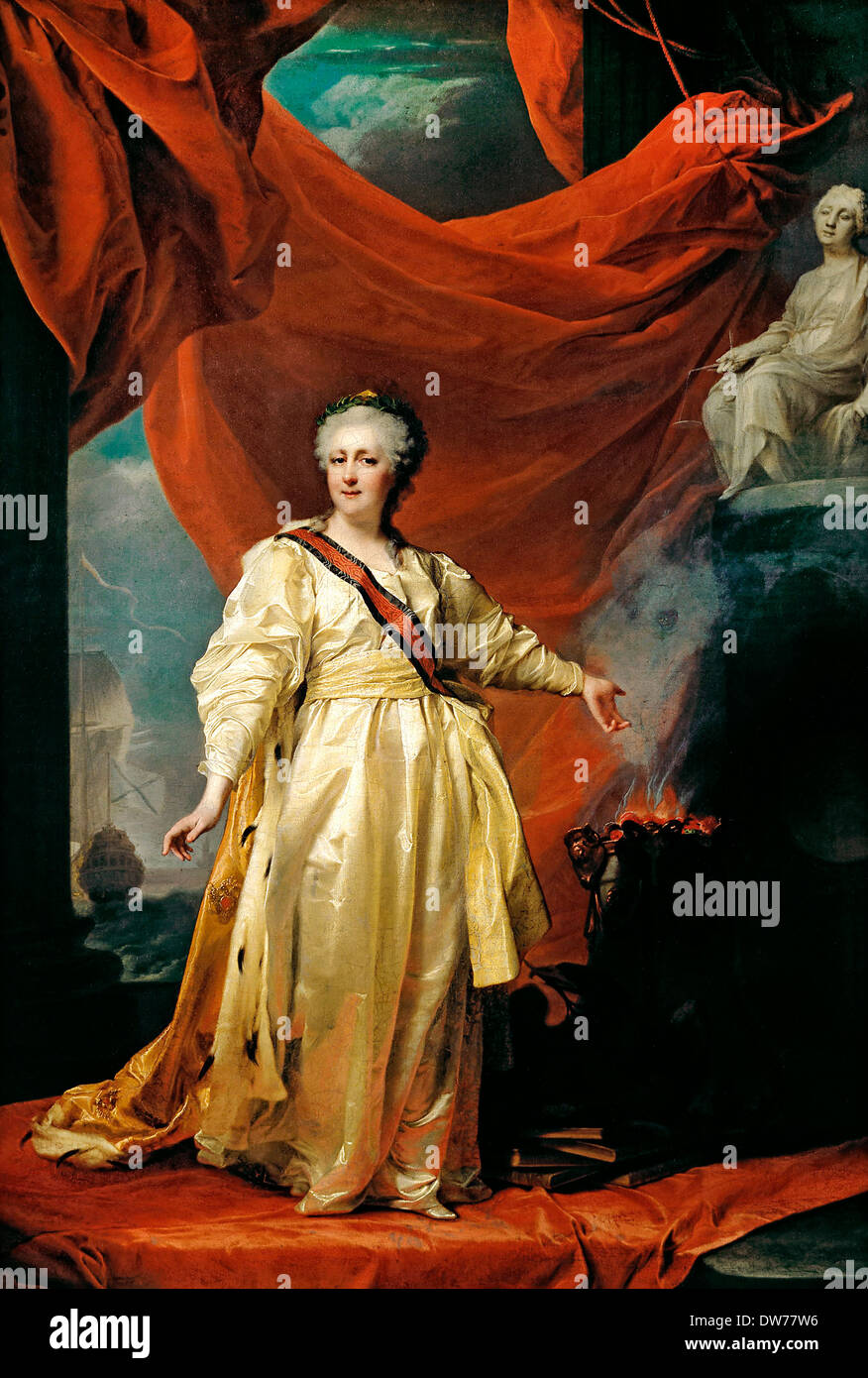Dmitry Levitzky, Porträt von Katharina II. die Legislatress im Tempel gewidmet der Göttin der Gerechtigkeit. Ca. 1780. Stockfoto