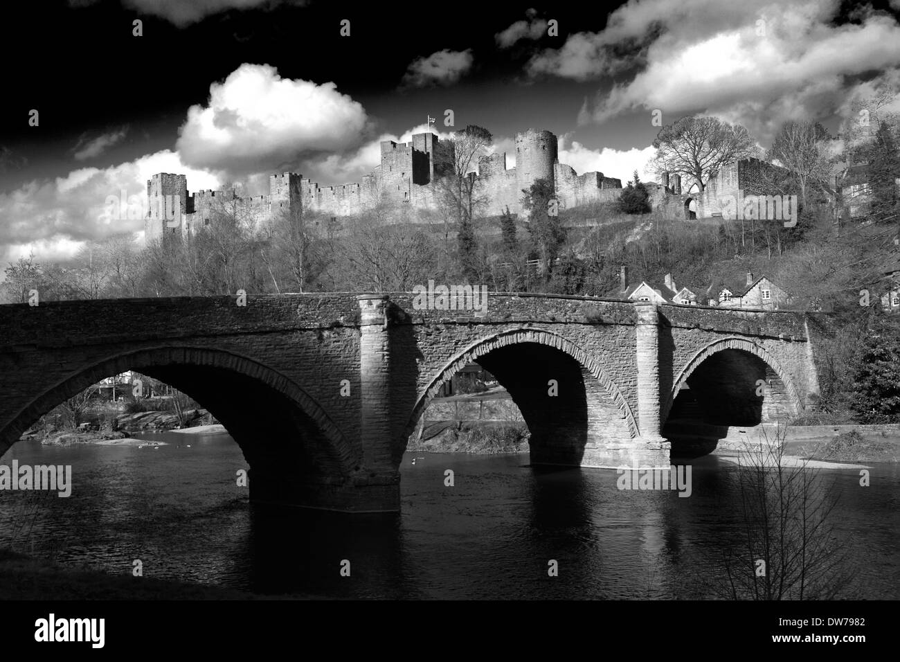 Fluß Teme, Dinham Brücke und Ludlow Castle, Ludlow Stadt, Grafschaft Shropshire, England, UK Stockfoto