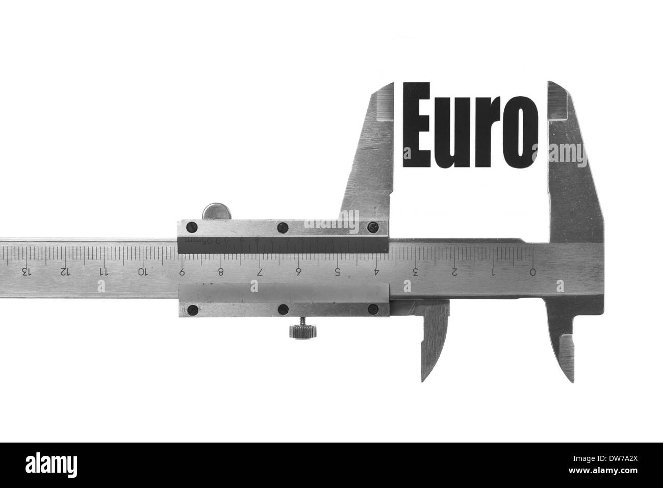 Bild von einem Bremssattel, das Wort "Euro" zu messen. Stockfoto