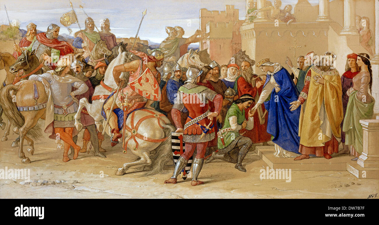 William Dyce, Frömmigkeit: The Knights Of The Round Table über zu gehen auf der Suche nach dem Heiligen Gral 1849 Aquarell und Bleistift auf pa Stockfoto