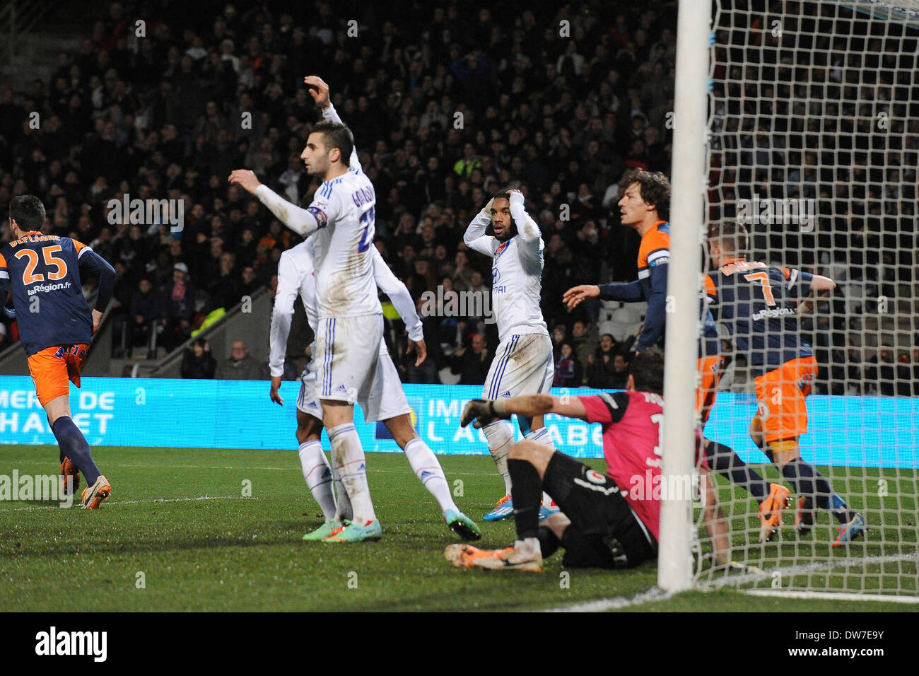02.03.2014. französischen Liga 1 Fußball. Lyon und Montpellier. Alexandre Lacazette (Lyon) Stockfoto