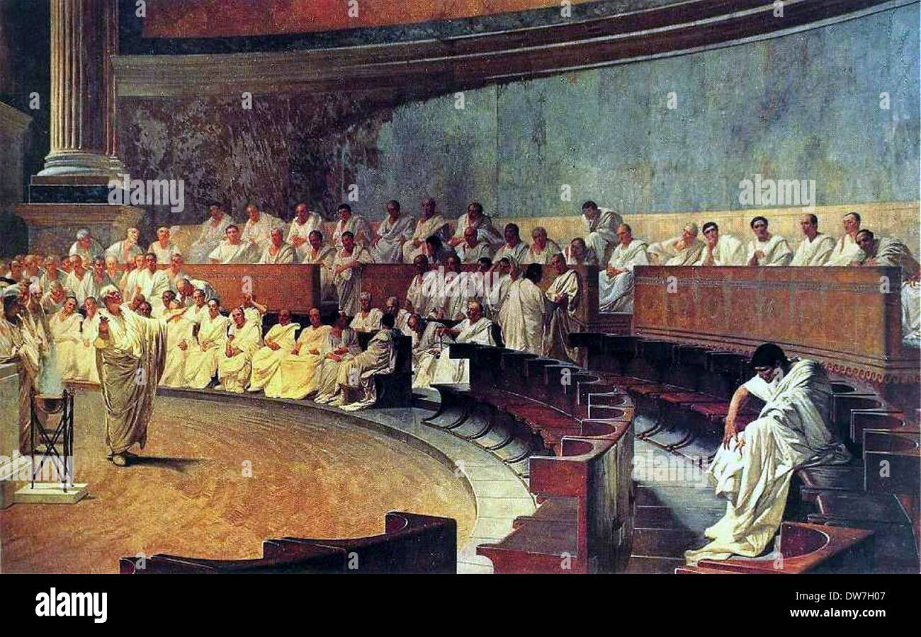 Cicero prangert Catilina Stockfoto