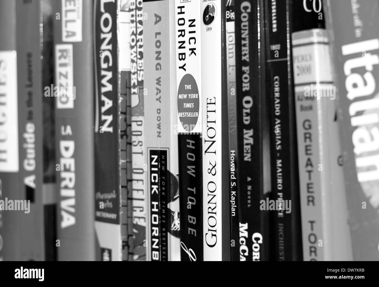 Bücher, Romane und Guides auf einem Regal in einem Haus in Toronto, Kanada Stockfoto
