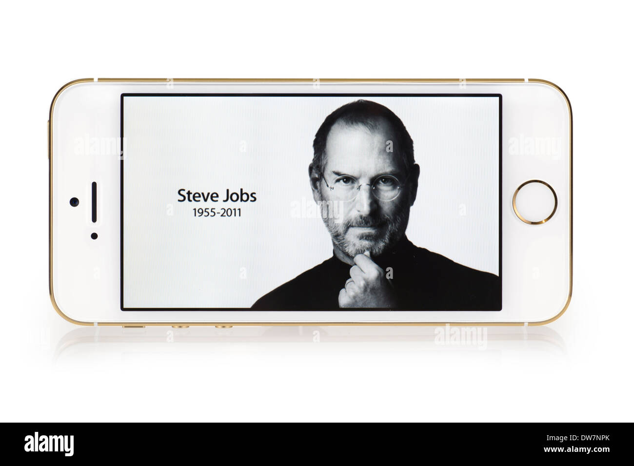 Steve Jobs Bild auf iPhone 5 s-Bildschirm iPhone 5 S Weißgold Stockfoto