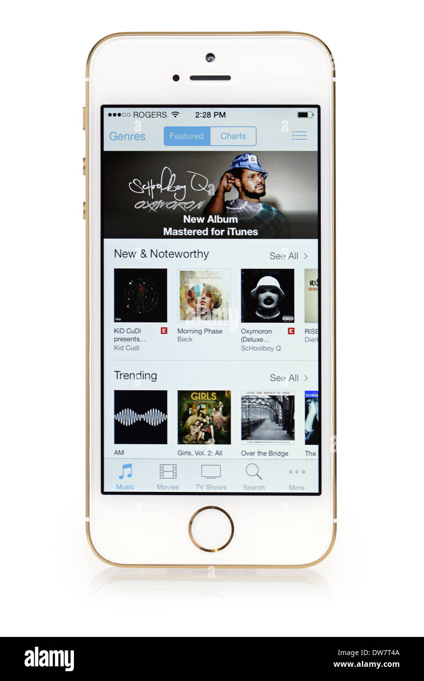iTunes Musik auf iPhone 5 s, Liste, Auswahl, Menü mit Musik auf dem Bildschirm iPhone 5 S Stockfoto