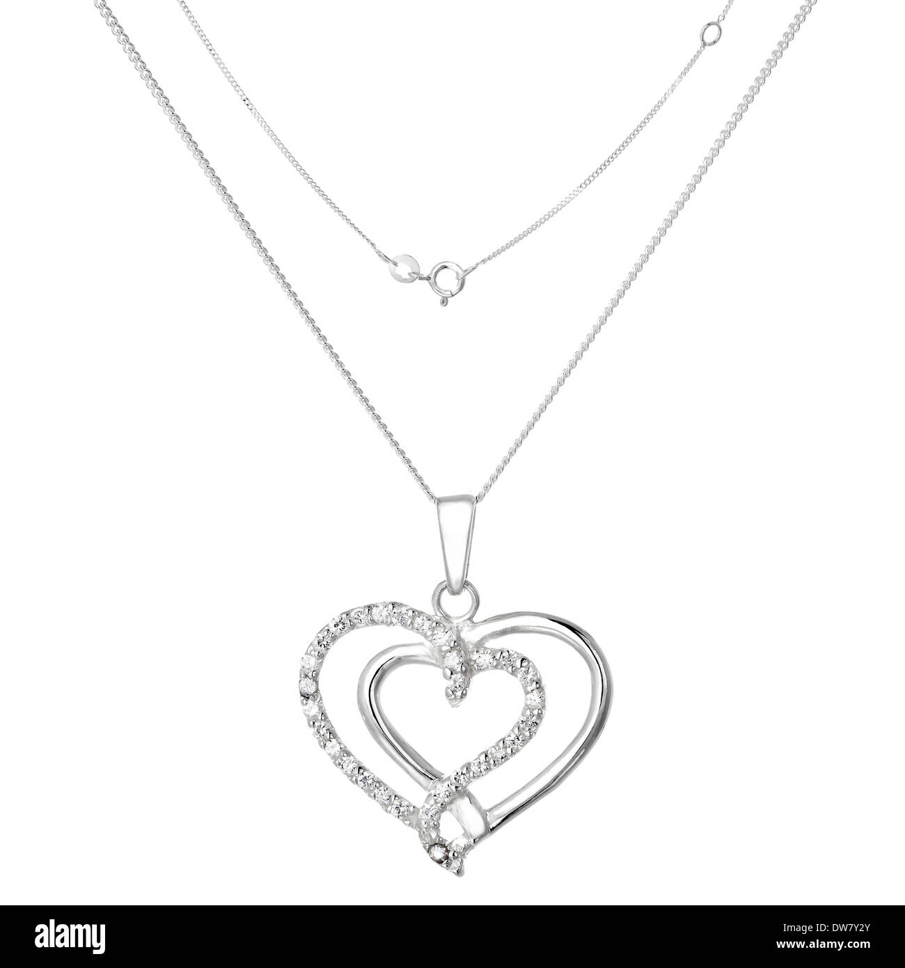 Silberne Halskette und Anhänger in Form des Herzens Stockfoto