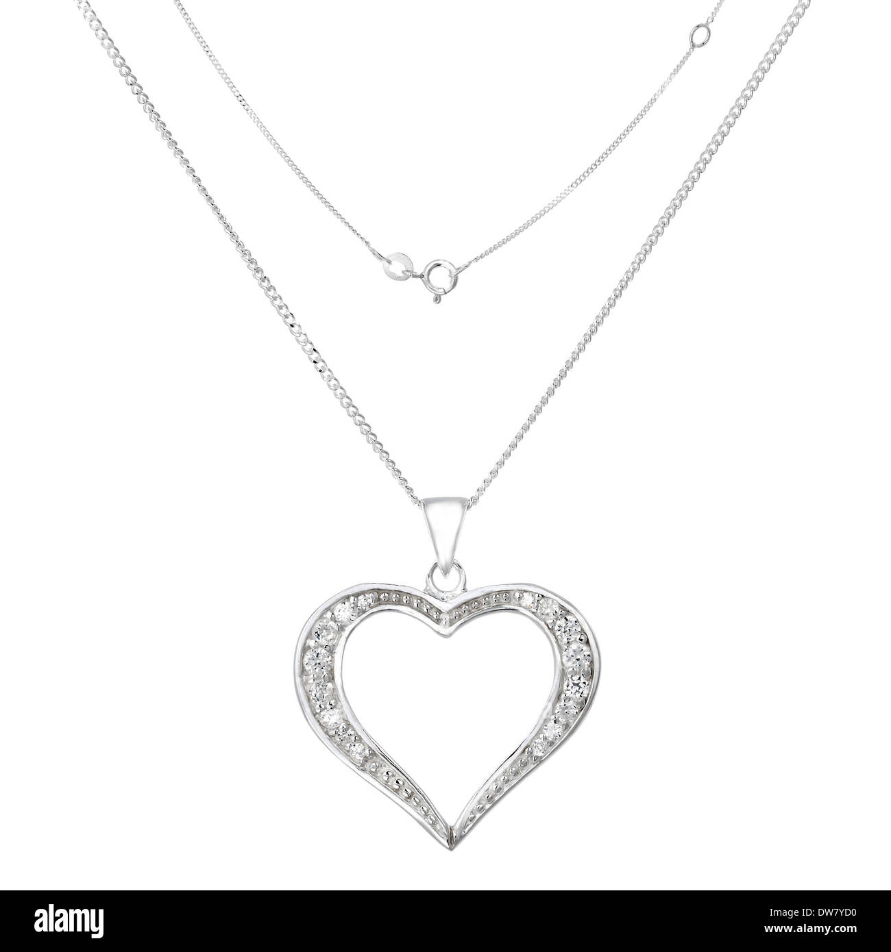 Silberne Halskette und Anhänger in Form des Herzens Stockfoto