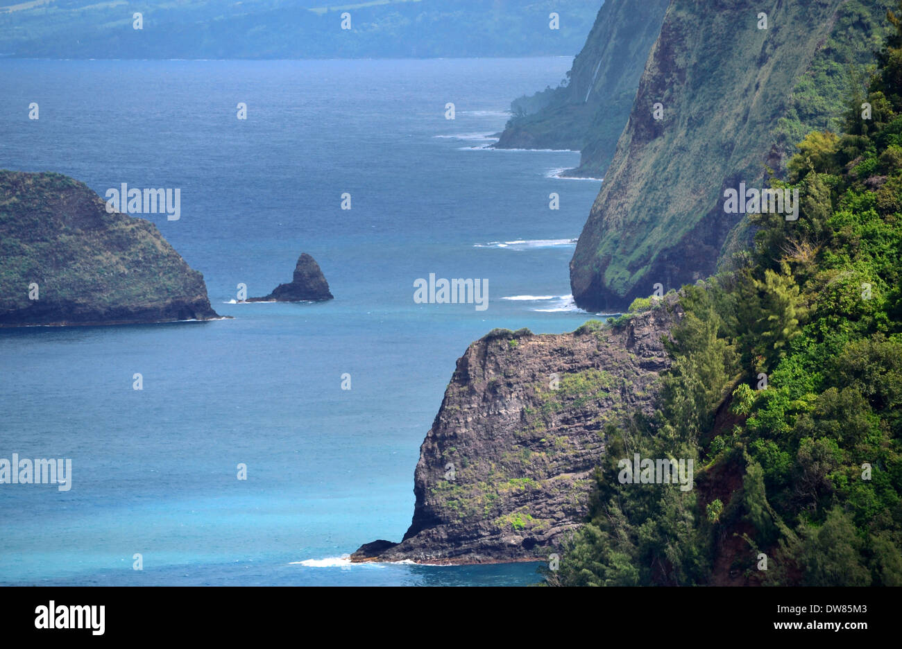 Ozean und felsigen Klippen von Pololu Valley, North Kohala, Big Island, Hawaii, USA Stockfoto