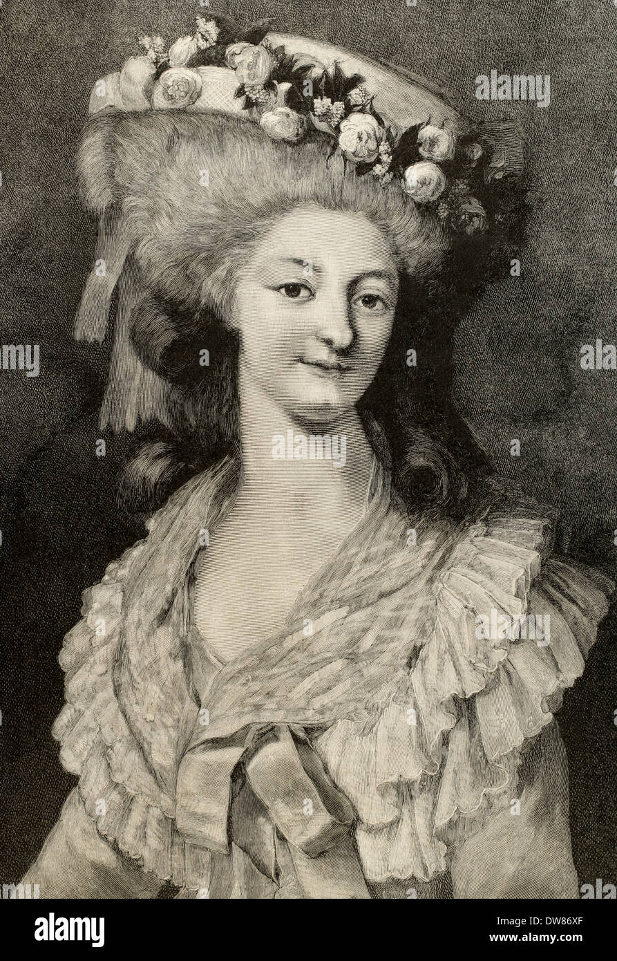 Prinzessin Marie Louise von Savoyen (1749-1792). Vertraute der Königin Marie Antoinette. Porträt. Gravur. Stockfoto