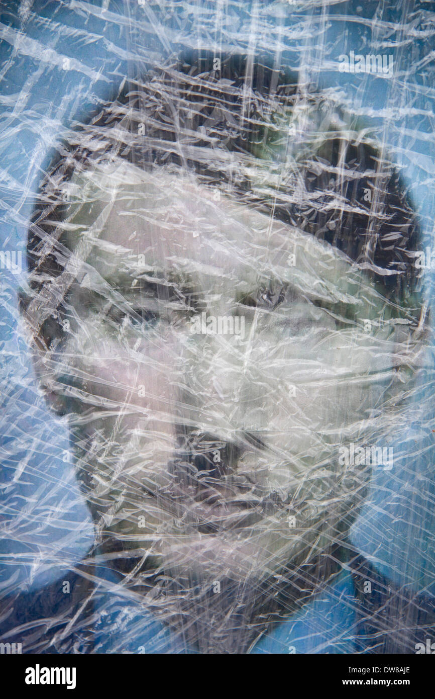 Westminster London, UK 3. März 2014. Der russische Präsident Vladimir Putin wird als die faschistischen Führer Adolf Hitler von ukrainischen Demonstranten außerhalb Downing Street dargestellt nach russische Militärintervention auf der Krim Stockfoto