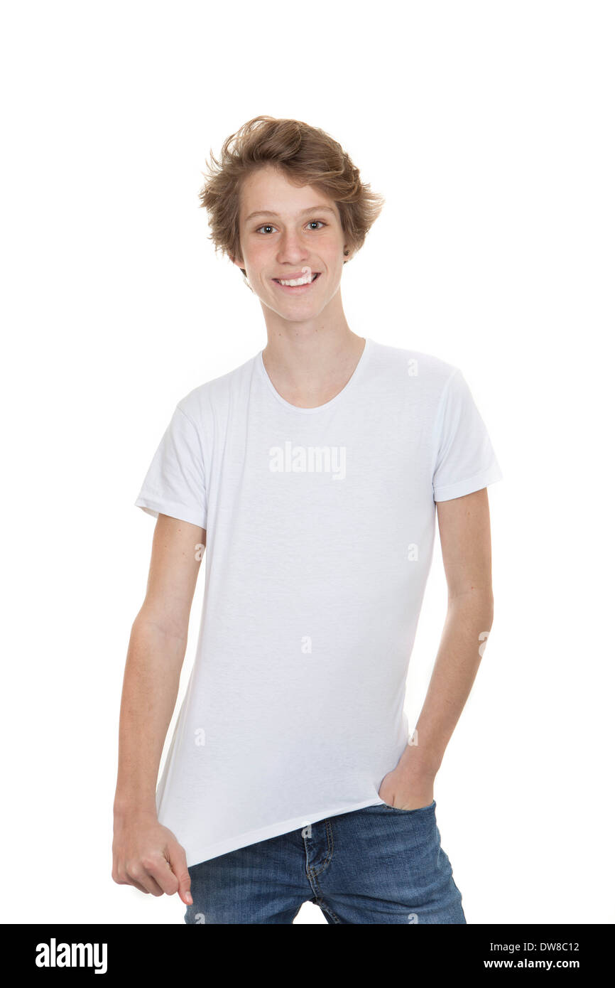 Teen in leere weiße t-Shirt Stockfoto