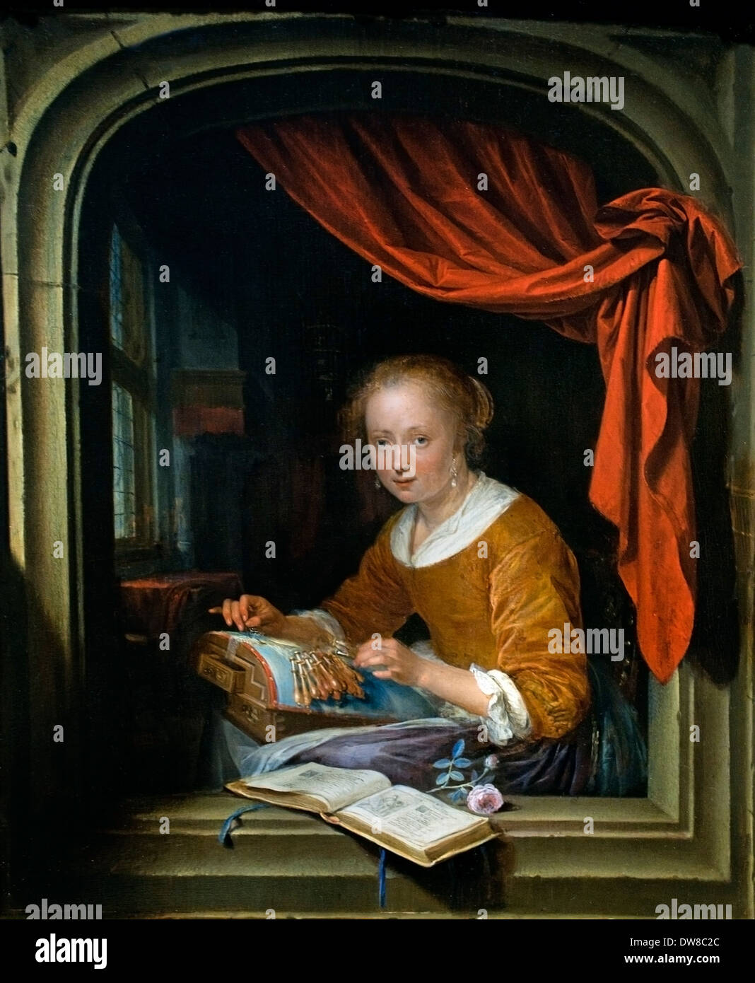 Die Spitzen Hersteller 1667 Gerrit Dou 1613-1675 niederländischen Niederlande Stockfoto