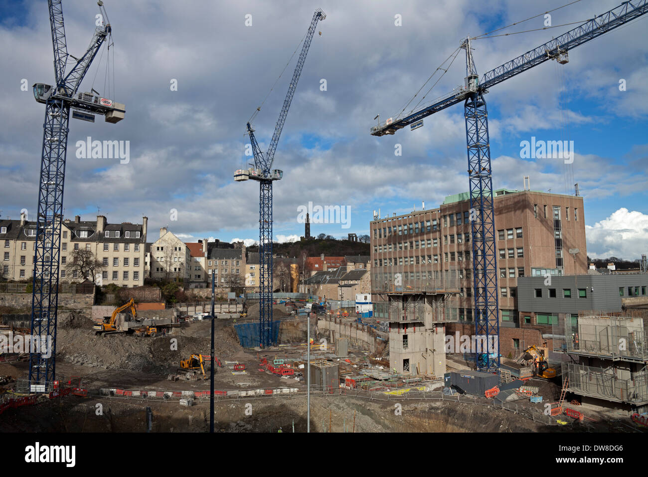 Bau Baustelle mit Kränen Edinburgh Schottland UK Stockfoto