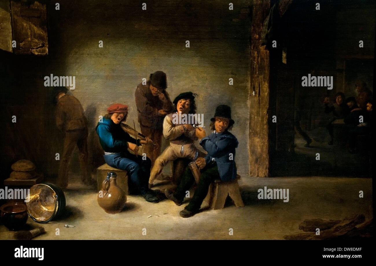 Trinkgelage und Rauchen Bauern in der Taverne 1634 David Teniers der jüngere 1610-1690 flämischen Belgien Belgien Stockfoto