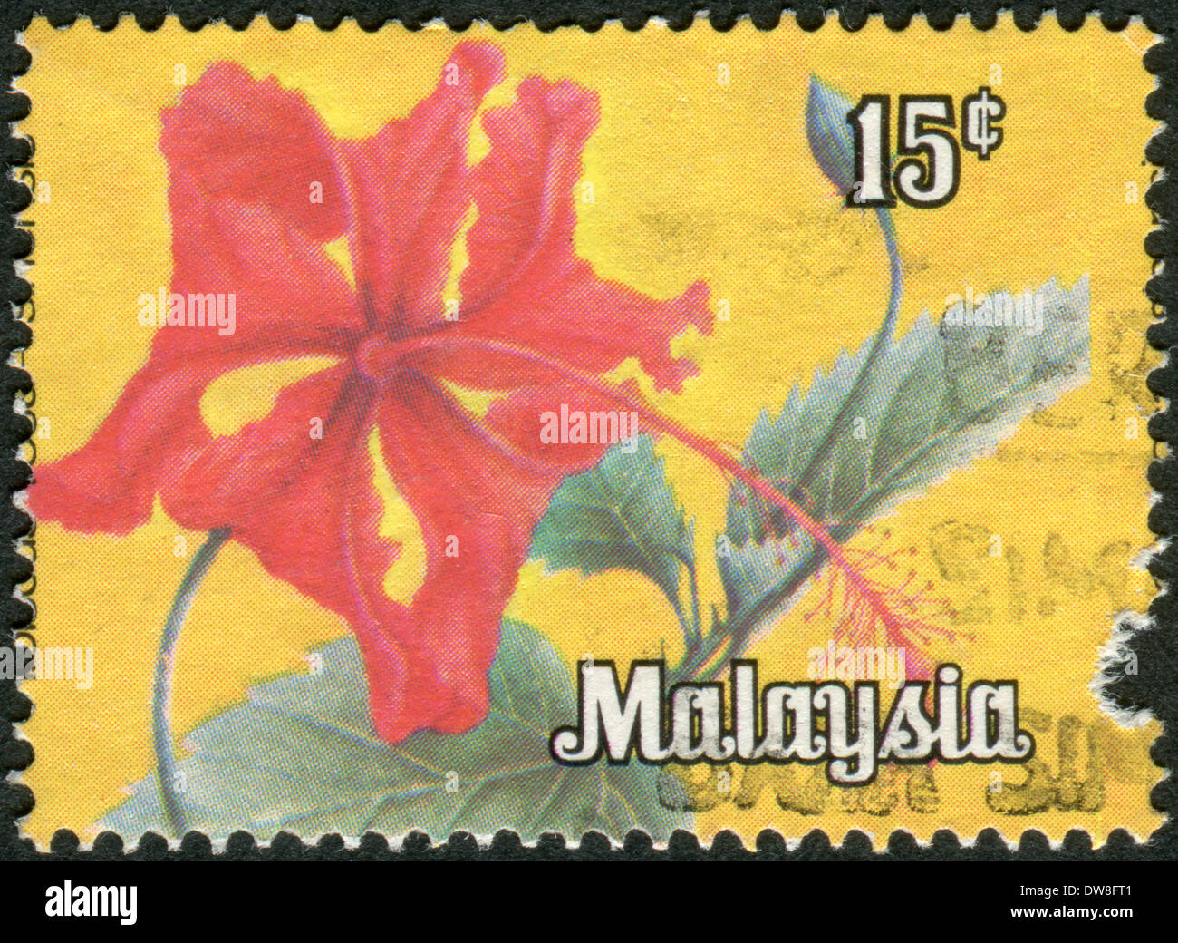 MALAYSIA - ca. 1979: Briefmarke gedruckt in Malaysia, Blume zeigt Hibiskus, ca. 1979 Stockfoto