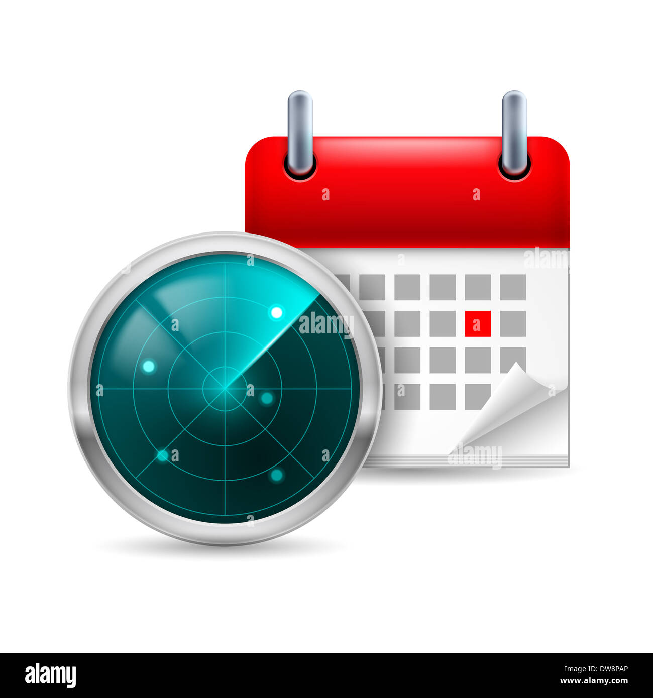 Ikone der Radarschirm und Kalender mit markierten Tag Stockfoto
