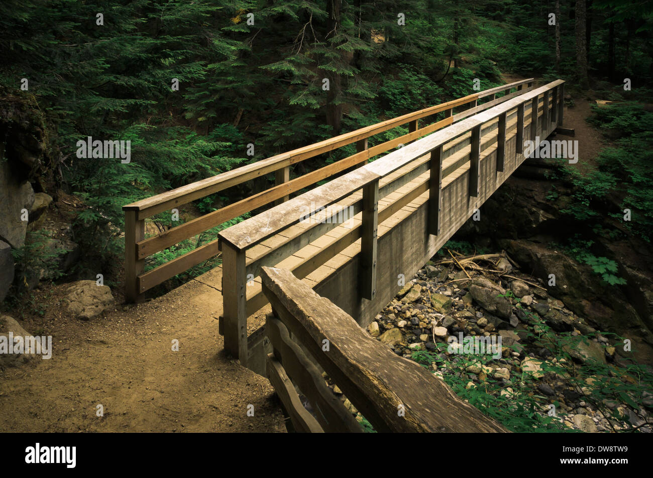 Melakwa Lake Trail #1011 kreuzt Denny Creek nur außerhalb der alpinen Seen Wildnis, Washington, USA Stockfoto