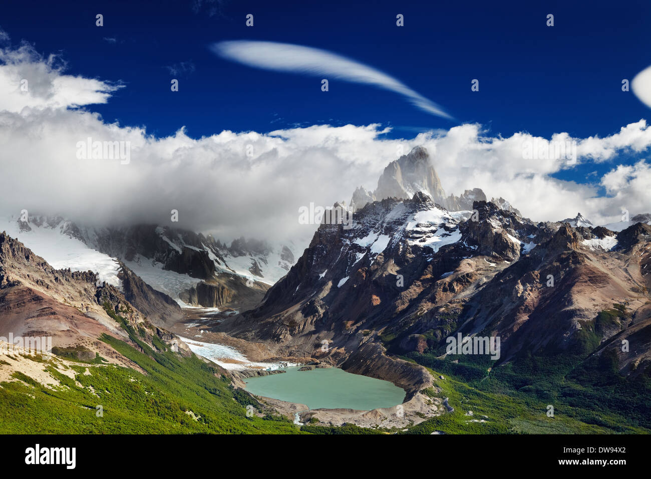 Mount Fitz Roy und Laguna Torre, Nationalpark Los Glaciares, Patagonien, Argentinien Stockfoto