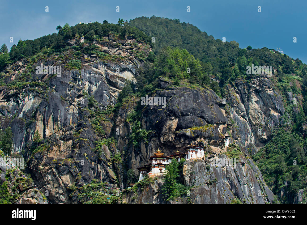 Felswand mit Palphug Kloster Taktsang oder des Tigers Nest, Taktshang, Bhutan Stockfoto