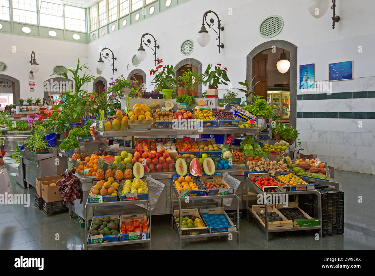 Obst stand in der Markthalle, Santa Cruz De La Palma, La Palma, Kanarische Inseln, Spanien Stockfoto