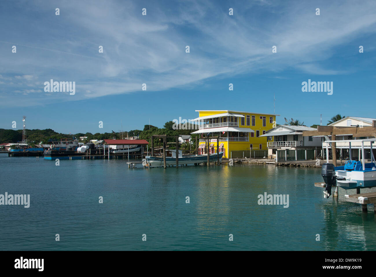 Gebäude an der Waterfront Utila Bay Islands Honduras Stockfoto