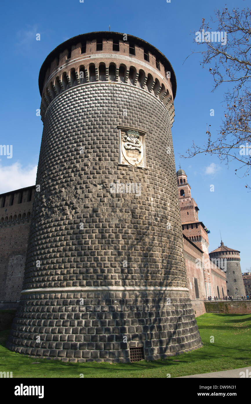 Castello Sforzesco, Castello Sforzesco, gebaut im 15. Jahrhundert von Francesco Sforza, Milano, Mailand, Italien Stockfoto