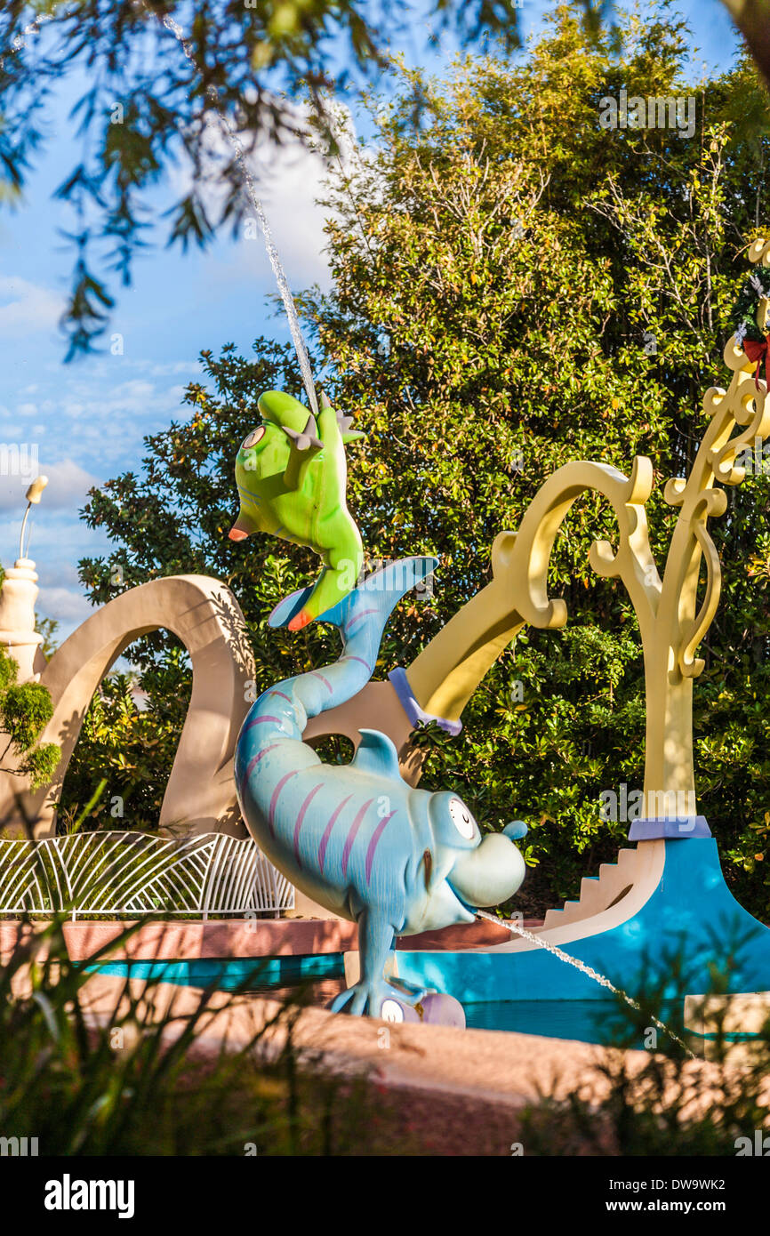 Ein Fisch, Two Fish, Red Fish, Blue Fish Attraktion in Seuss Landing at Universal Studios Islands of Adventure in Orlando Stockfoto