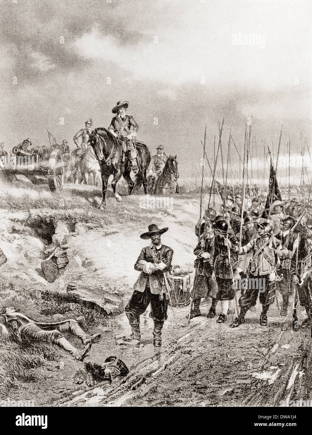 Oliver Cromwell in der Schlacht von Marston Moor, 2. Juli 1644, während des ersten englischen Bürgerkrieges. Stockfoto