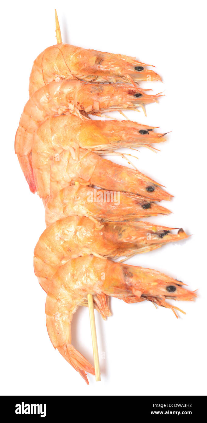 Garnelen-Kebab isoliert auf weiss Stockfoto