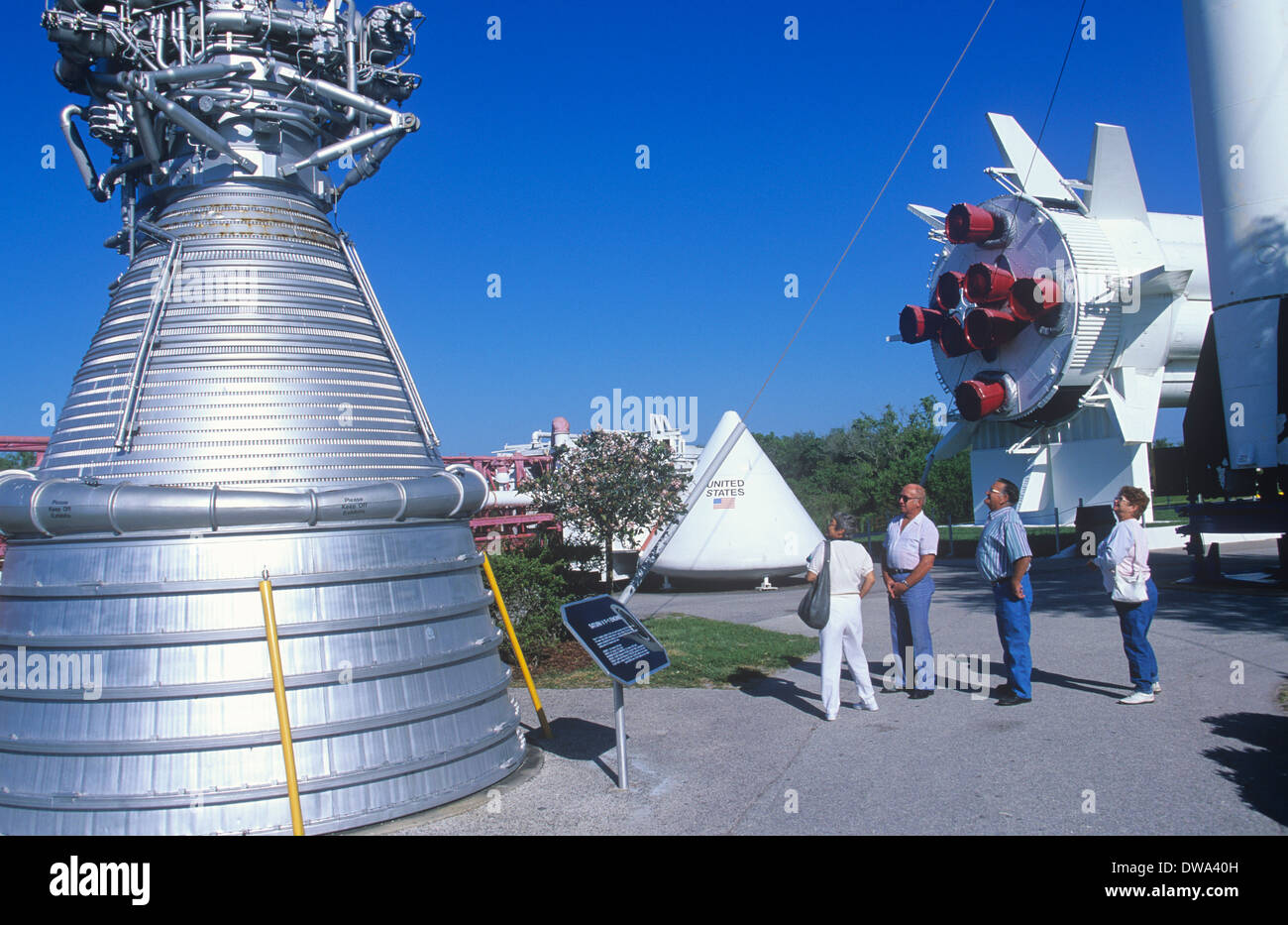 Rocket Garden am Kennedy Space Center Visitor Complex zeichnet die Entwicklung des US-Space-Programm, Florida, USA. Stockfoto