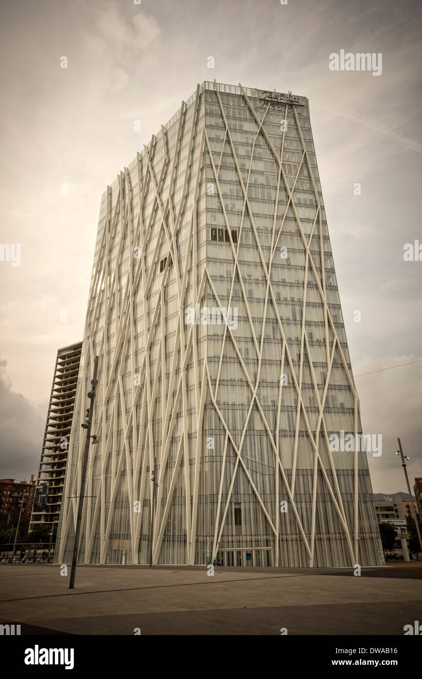 Telefonica, Gebäude, Torre Diagonal Zero Zero, EMBA, ESTUDI MASSIP-BOSCH Architekten, Barcelona, Spanien Stockfoto