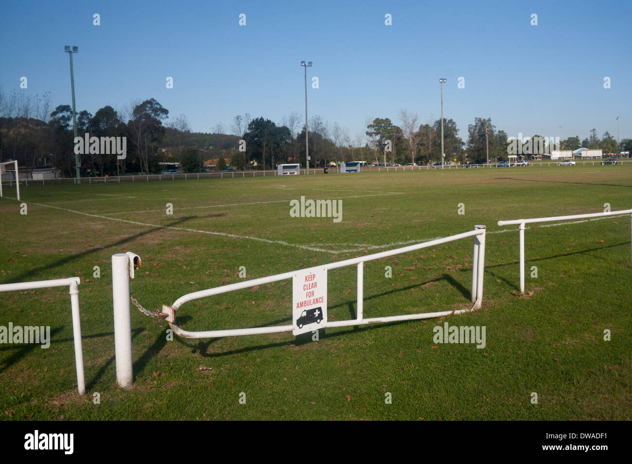 Tor für Krankenwagen auf der Ecke der Fußballplatz Lake Macquarie New South Wales NSW Australia reserviert Stockfoto