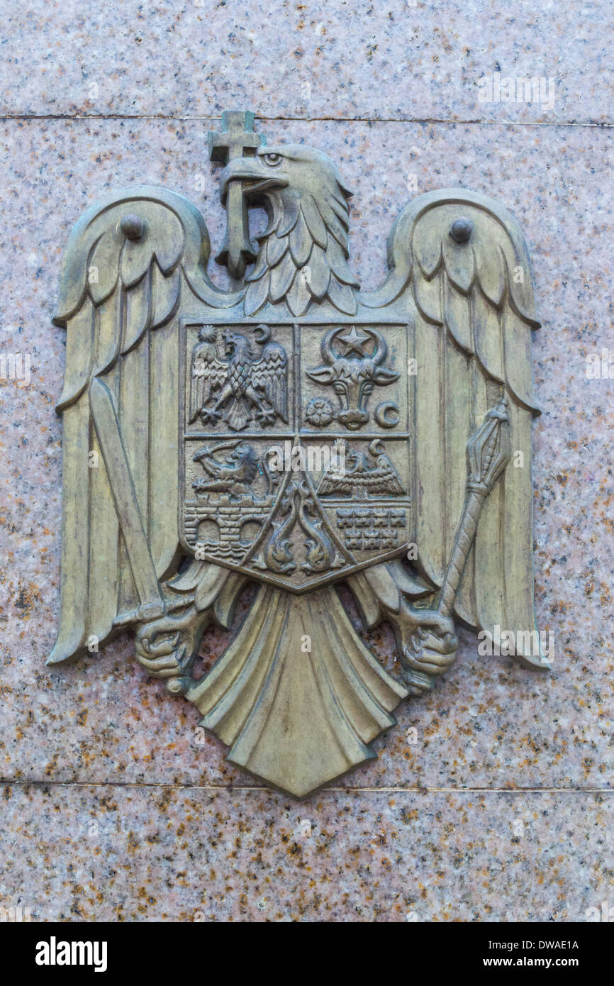 Das Wappen von Rumänien - Bronze Zeichen Stockfoto