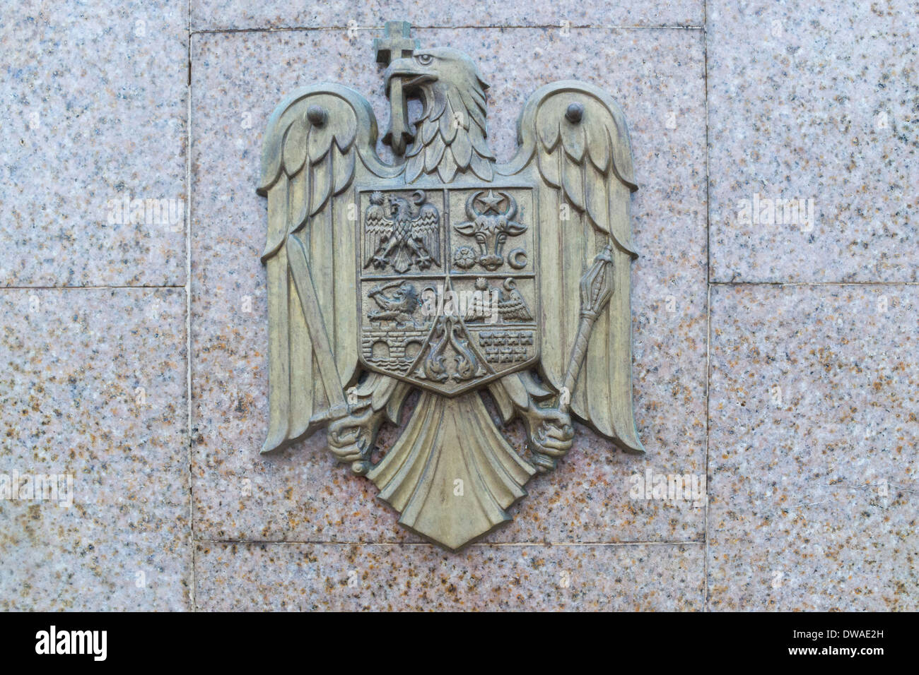 Das Wappen von Rumänien - Bronze Zeichen Stockfoto
