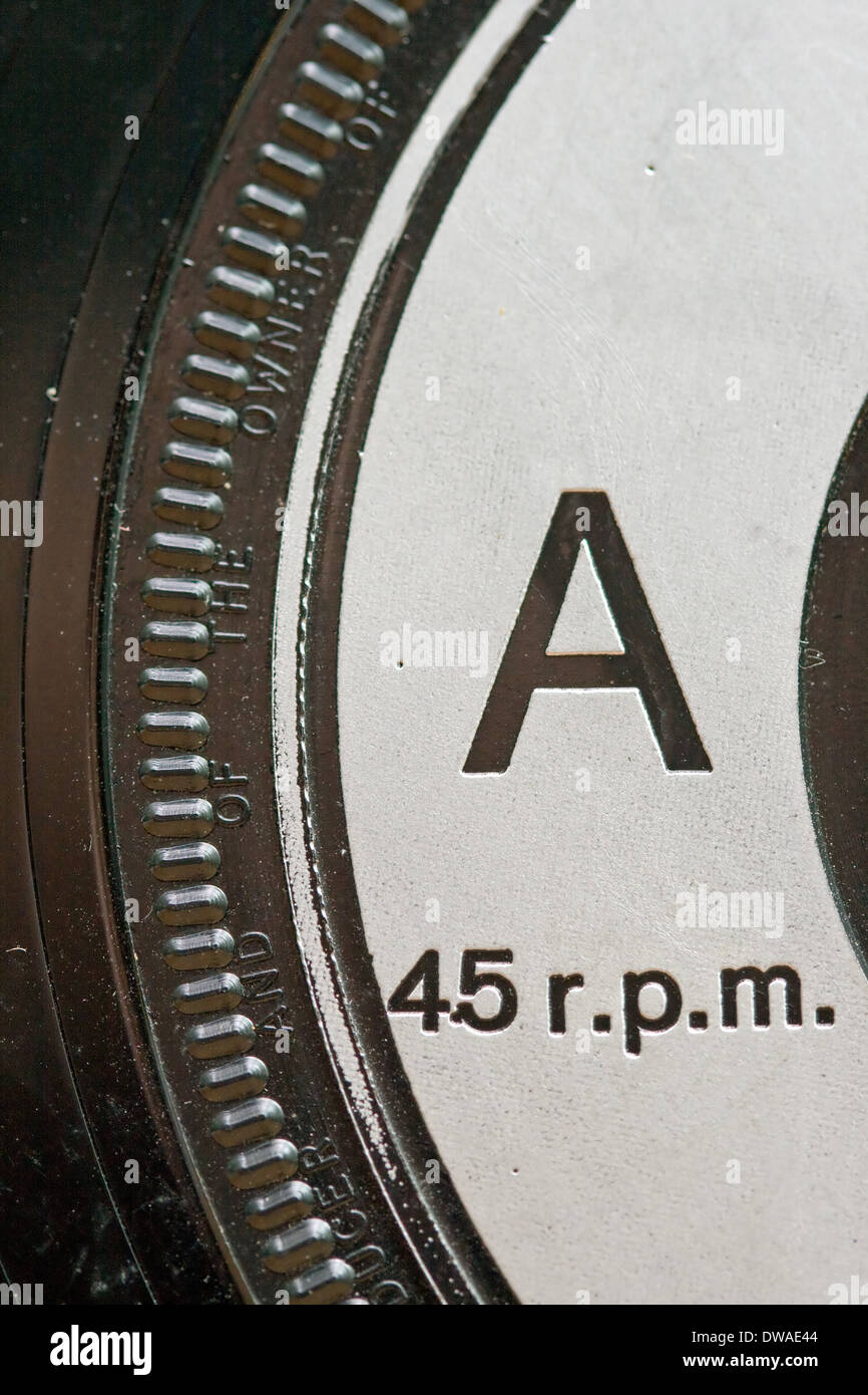 'A' Seite des 45r.p.m.-Vinyl-Schallplatte. Stockfoto