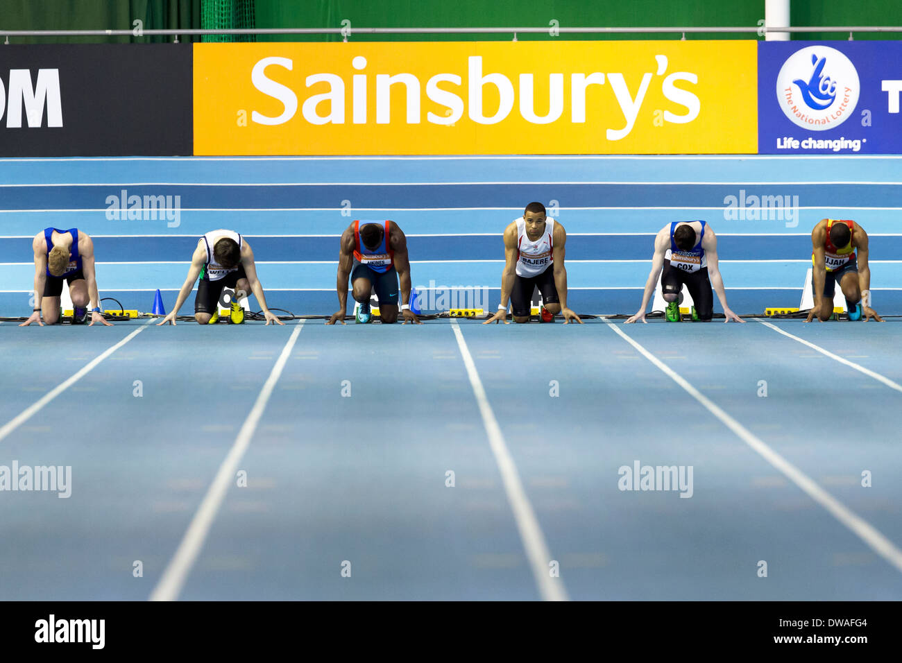 60m Hitze 3, britischen Leichtathletik Indoor-Sheffield England UK. Stockfoto