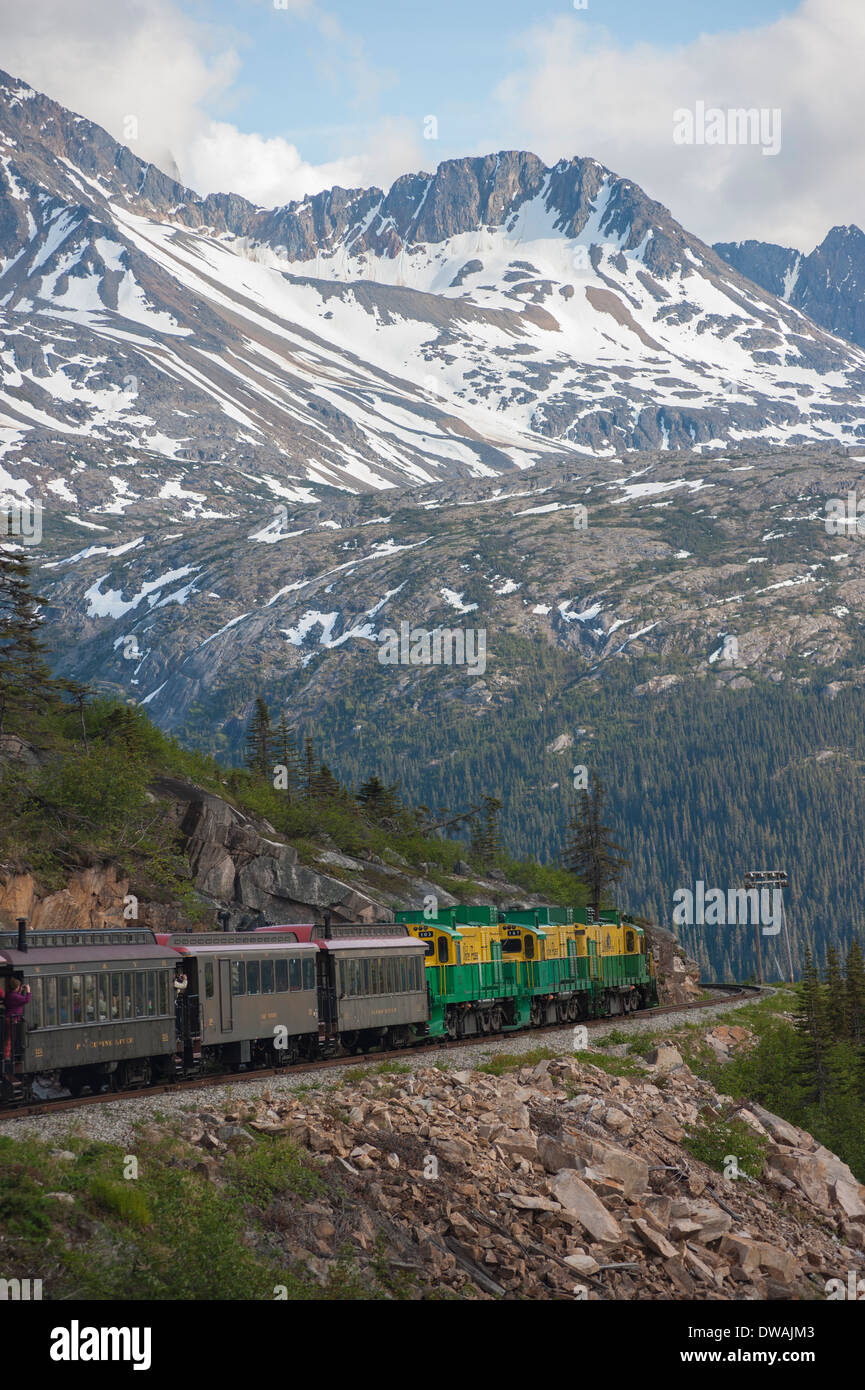 Foto des historischen White Pass Yukon Route Railroad Train, in der Nähe von Skagway, Alaska Stockfoto
