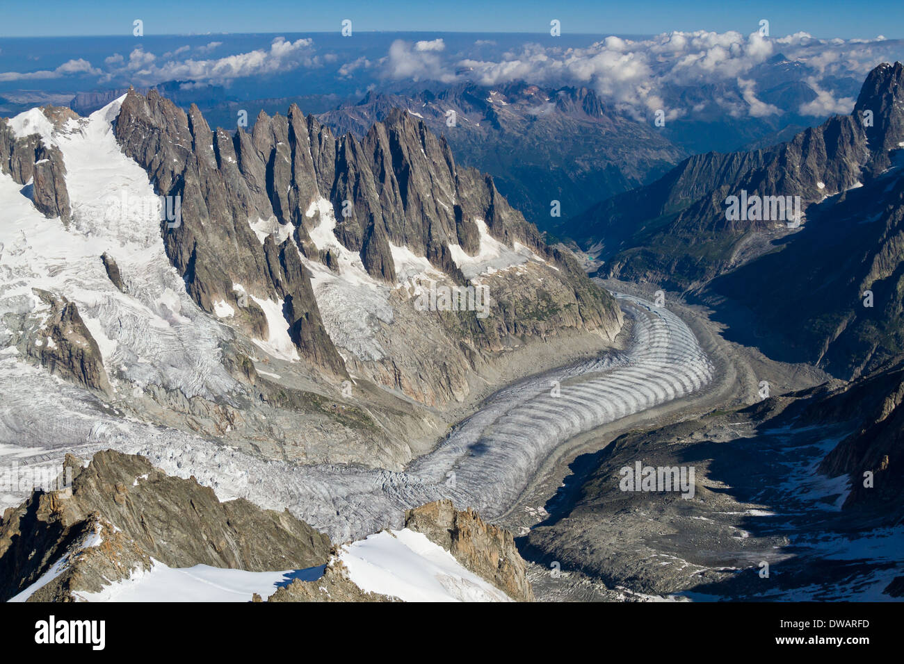 Mer de Glace Gletscher gesehen von Dent du Geant, Alpen, Frankreich, EU Stockfoto