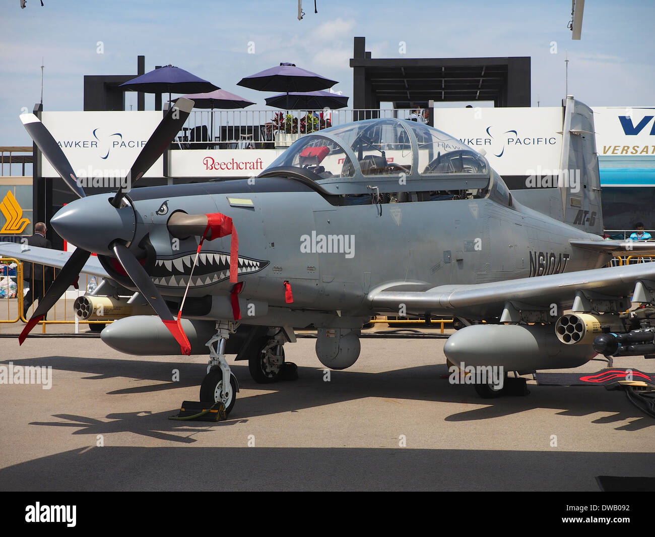 Die Beechcraft AT-6 b auf dem Display auf der Singapore Airshow 2014 Stockfoto
