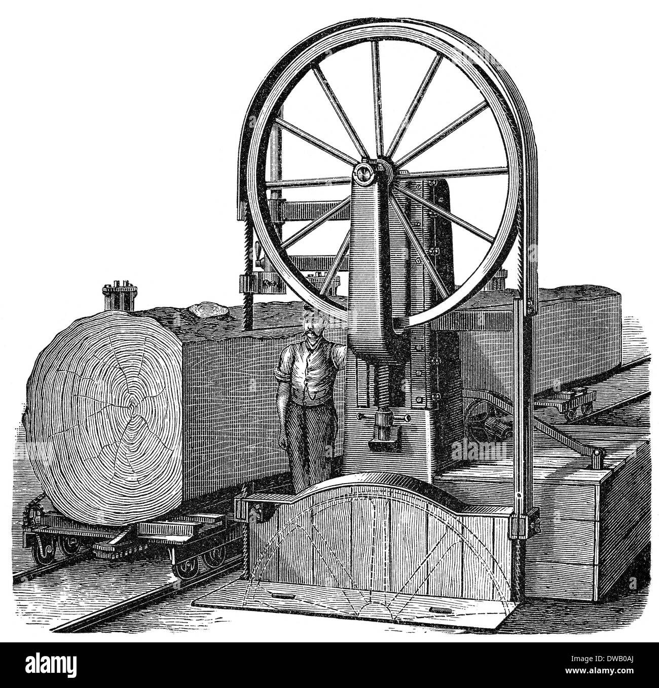 Historische Abbildung des 19. Jahrhunderts Sägen Maschine Stockfoto