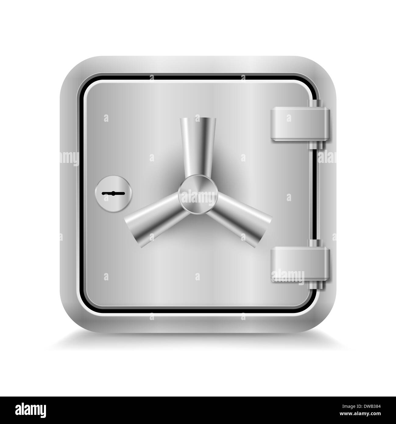 Symbol des Metalls sicher mit Tastensperre auf weißem Hintergrund Stockfoto