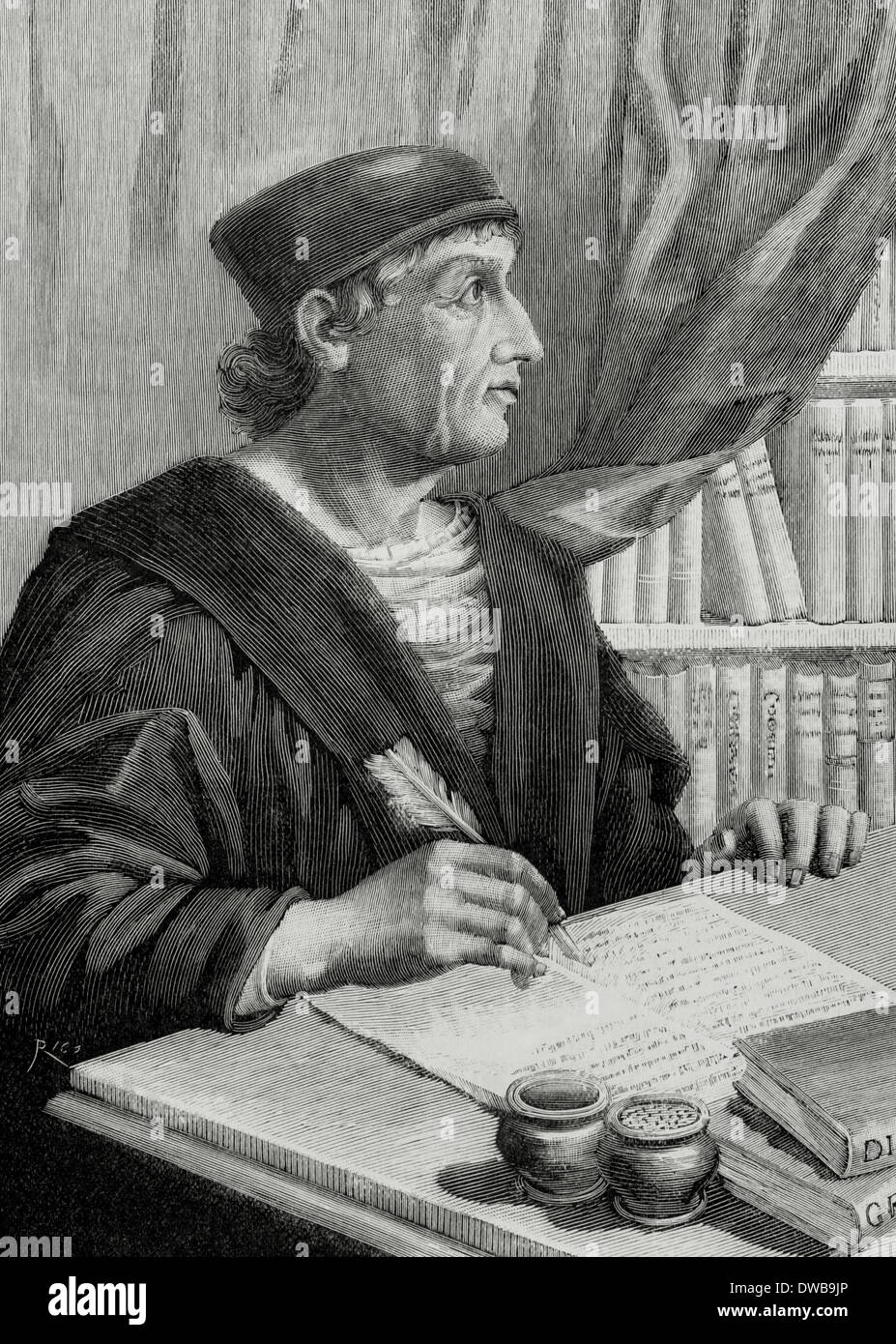 Antonio Nebrija (1441-1522). Spanische Wissenschaftler, Historiker, Pädagoge und Dichter. Gravur. Stockfoto