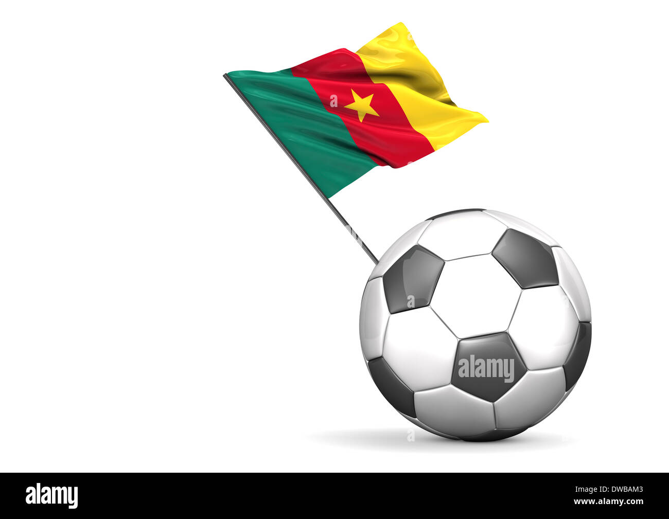 Fußball mit Fahne von Kamerun, 3D-Rendering Stockfoto