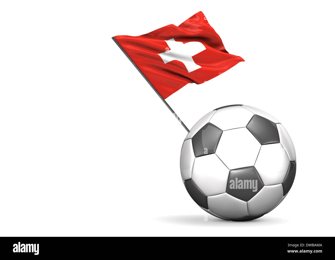 Fußball mit Flagge der Schweiz, 3D-Rendering Stockfoto