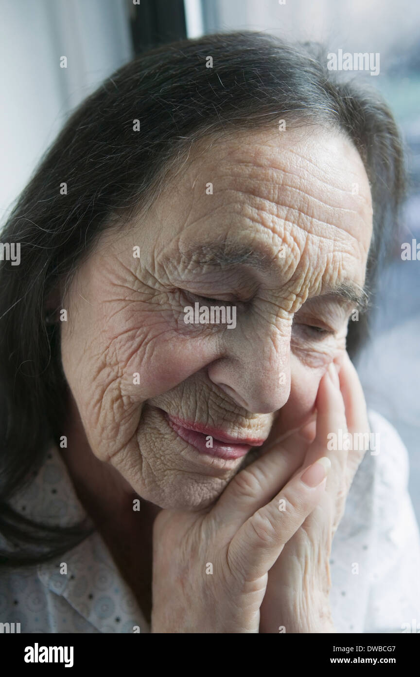 Porträt von senior Frau, Nahaufnahme Stockfoto
