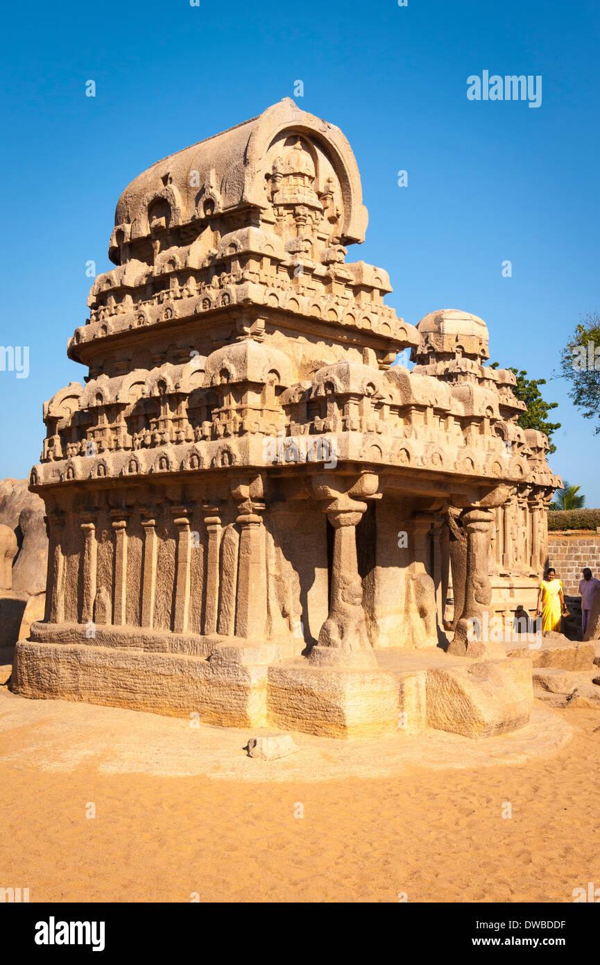 Indien Tamil Nadu Mamallapuram Mahabalipuram mandapas Kanchipuram Süden Panch fünf Rathas 7. Jahrhundert Nakul Hahdeva Ratha Stockfoto