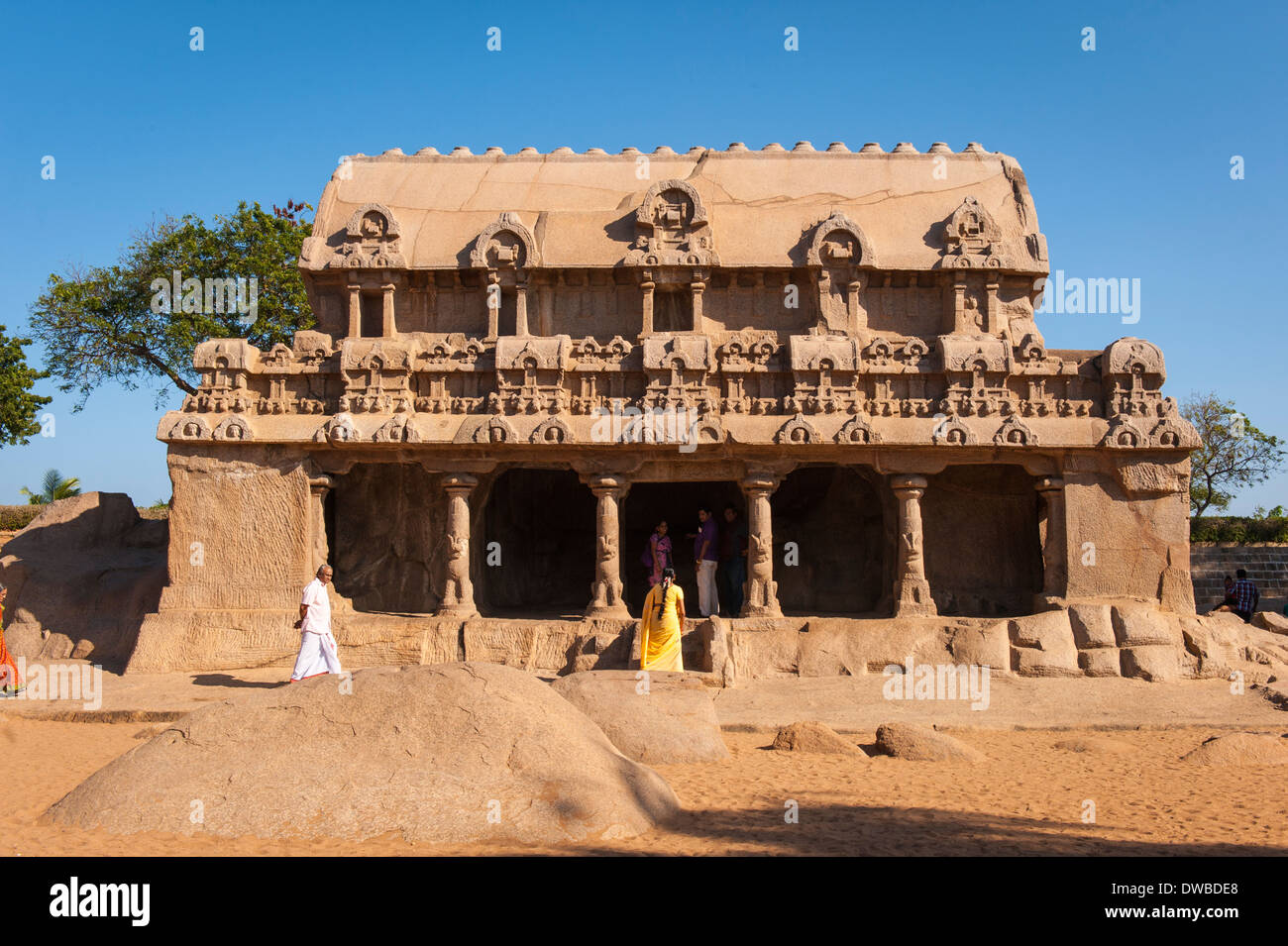 Indien Tamil Nadu Mamallapuram Mahabalipuram mandapas Kanchipuram südlich Panch fünf Rathas 7. Jahrhundert Bhima Ratha Stockfoto